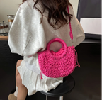 Sac en osier demi-lune femme, anses rigides et bandoulière