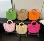 Sac en osier demi-lune femme, anses rigides et bandoulière