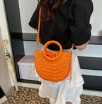 Sac en osier demi-lune femme, anses rigides et bandoulière