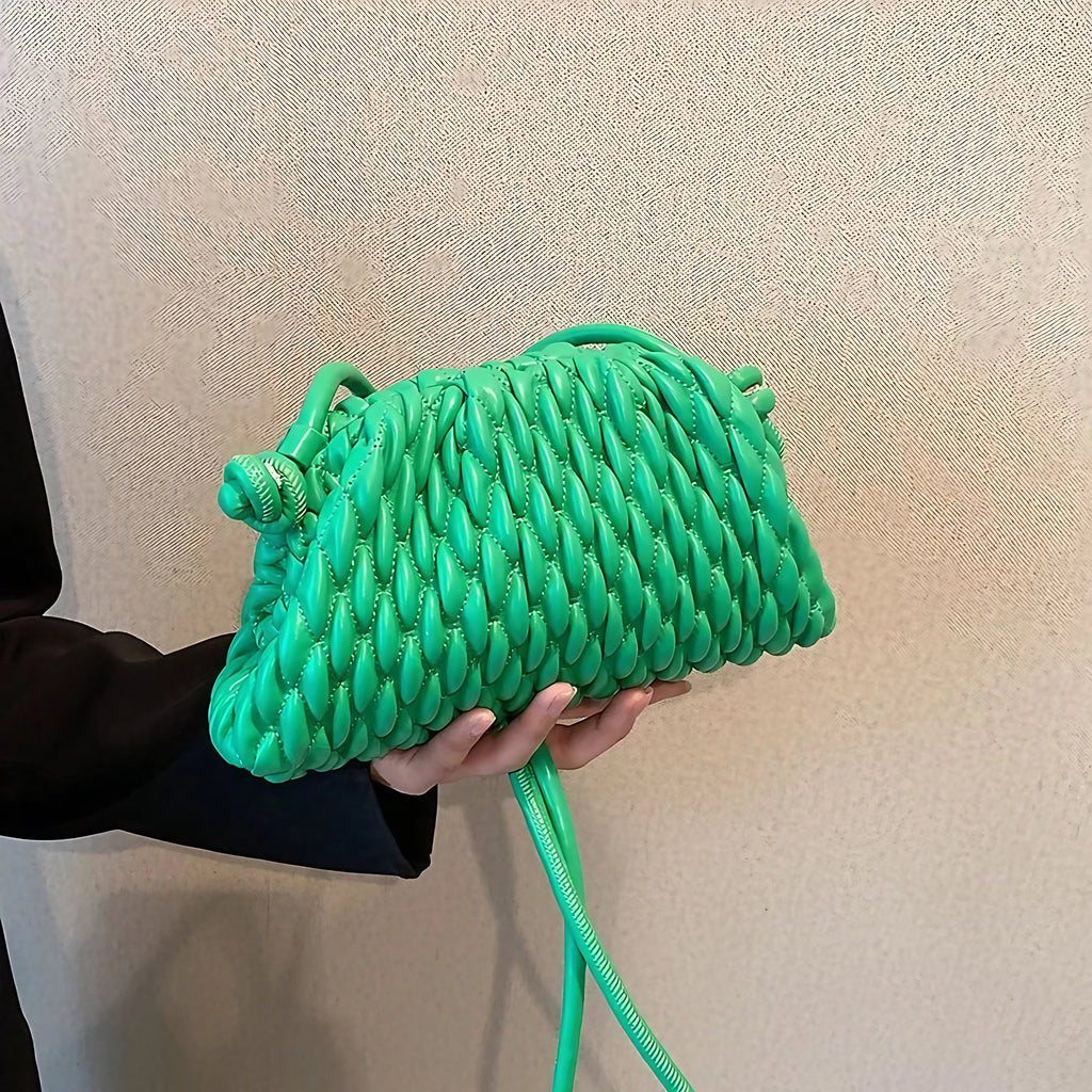 Pochette bandoulière femme matelassée, forme trapèze, vert