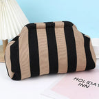 Pochette d'été femme en tissu, rayures ou losanges, fermoir à clip, rayé noir et beige