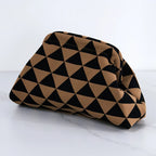 Pochette d'été femme en tissu, rayures ou losanges, fermoir à clip, losange marron
