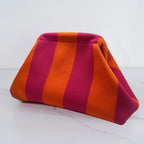 Pochette d'été femme en tissu, rayures ou losanges, fermoir à clip, rayé violet et orange