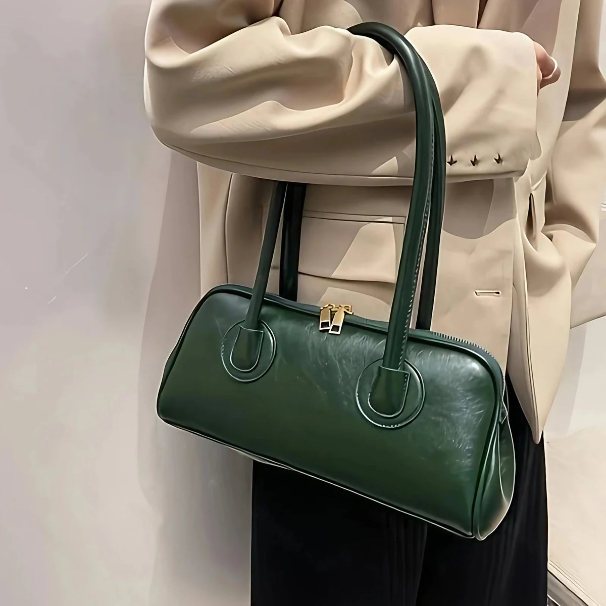Sac porté épaule femme rectangulaire à double anse, quatre coloris, vert