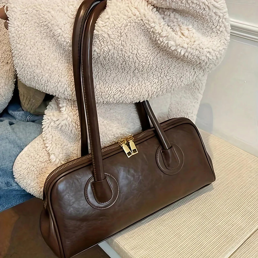 Sac porté épaule femme rectangulaire à double anse, quatre coloris, café
