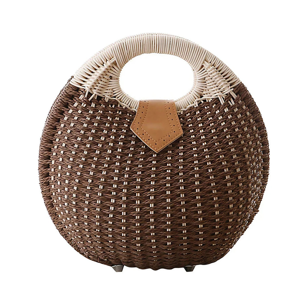 Sac rond femme d'été, anse arrondie, cinq coloris, marron
