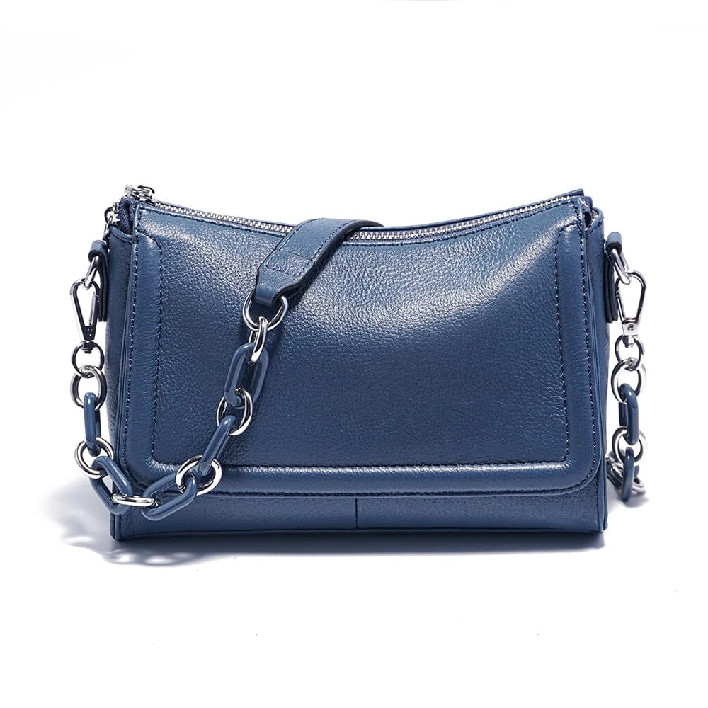 Sac à main bandoulière femme en cuir, sept coloris, bleu