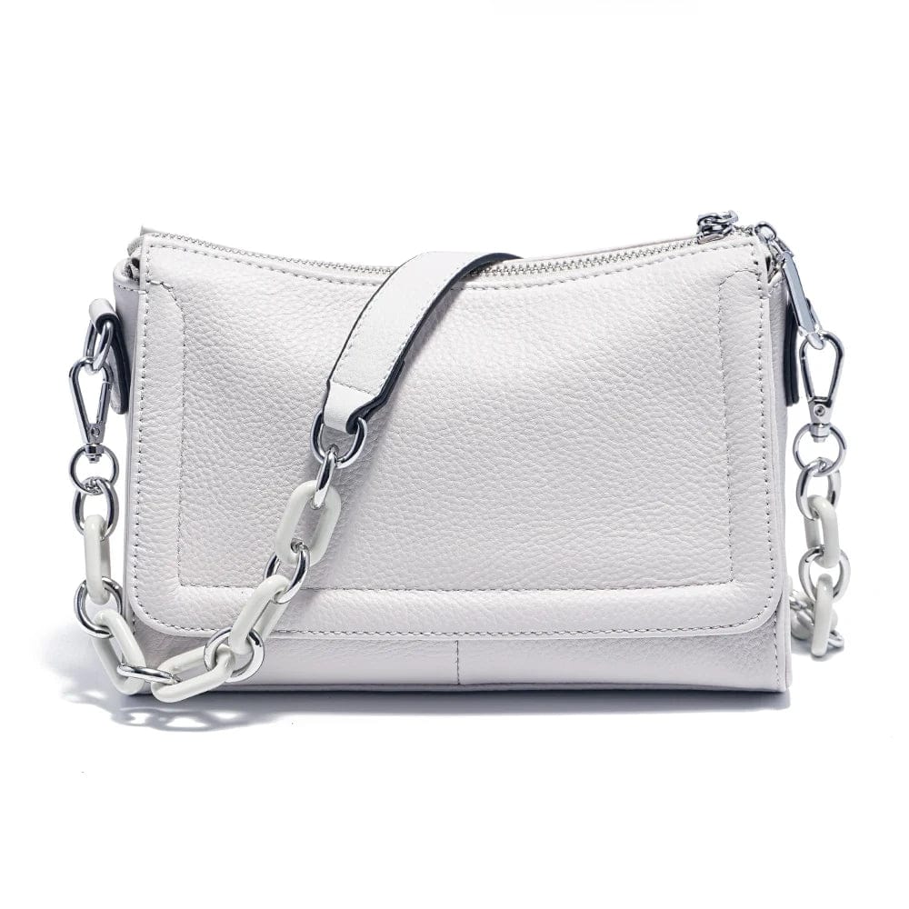 Sac à main bandoulière femme en cuir, sept coloris, blanc