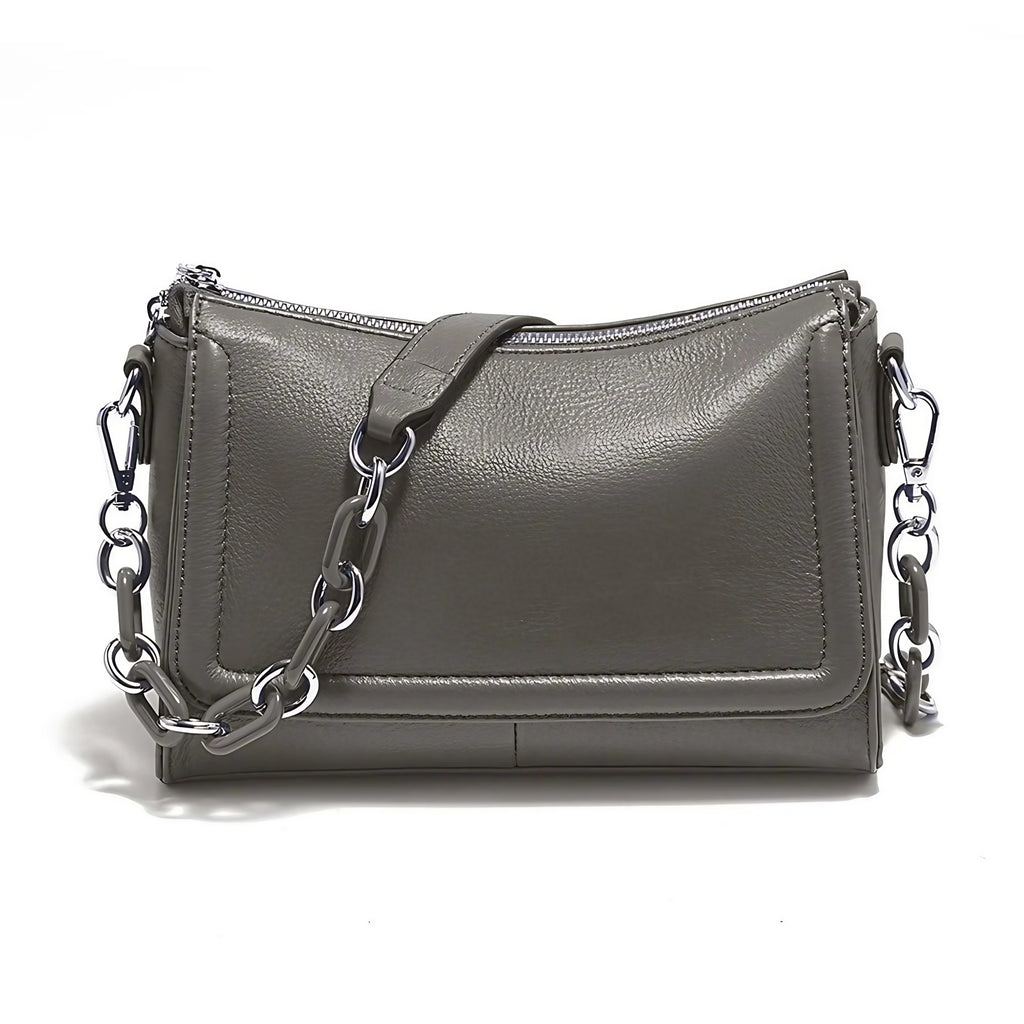 Sac à main bandoulière femme en cuir, sept coloris, gris