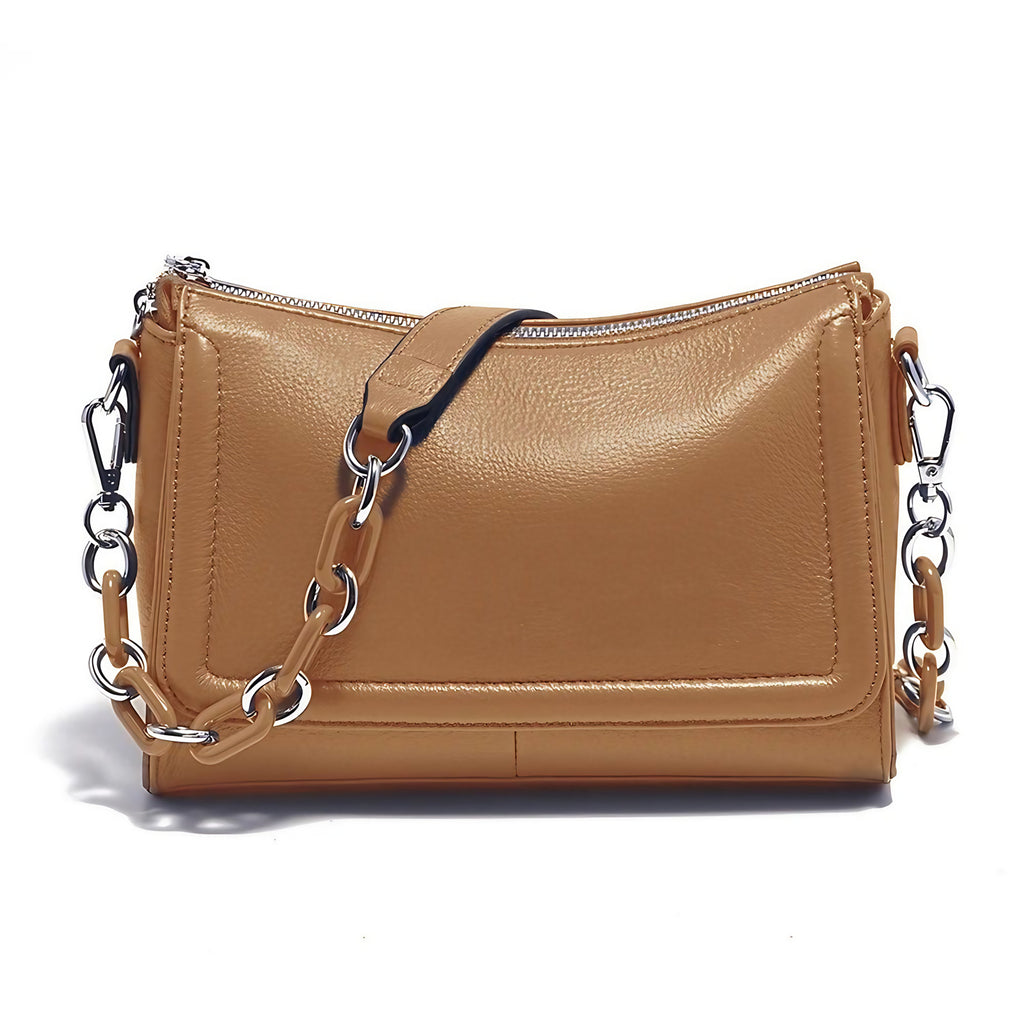 Sac à main bandoulière femme en cuir, sept coloris, marron
