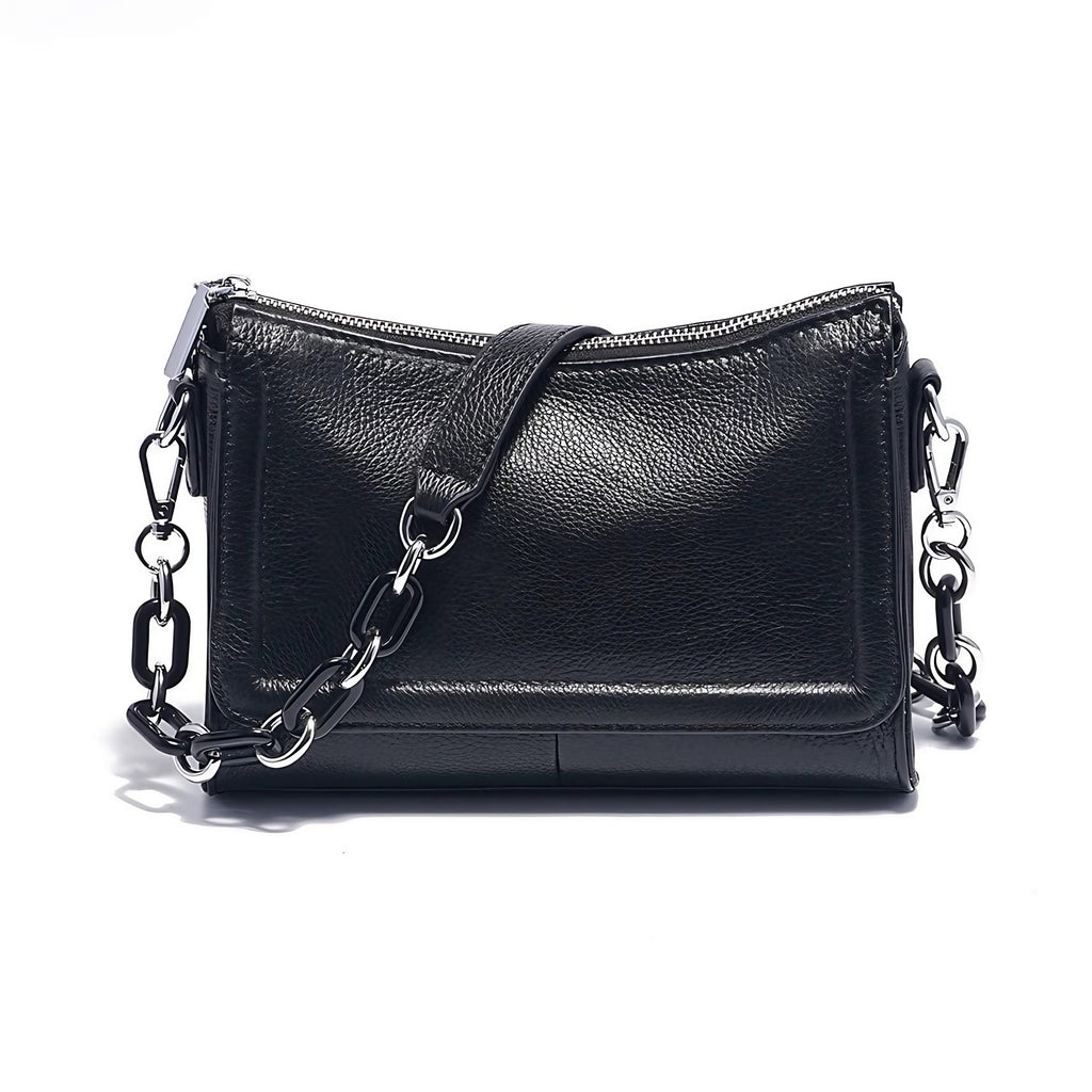 Sac à main bandoulière femme en cuir, sept coloris, noir