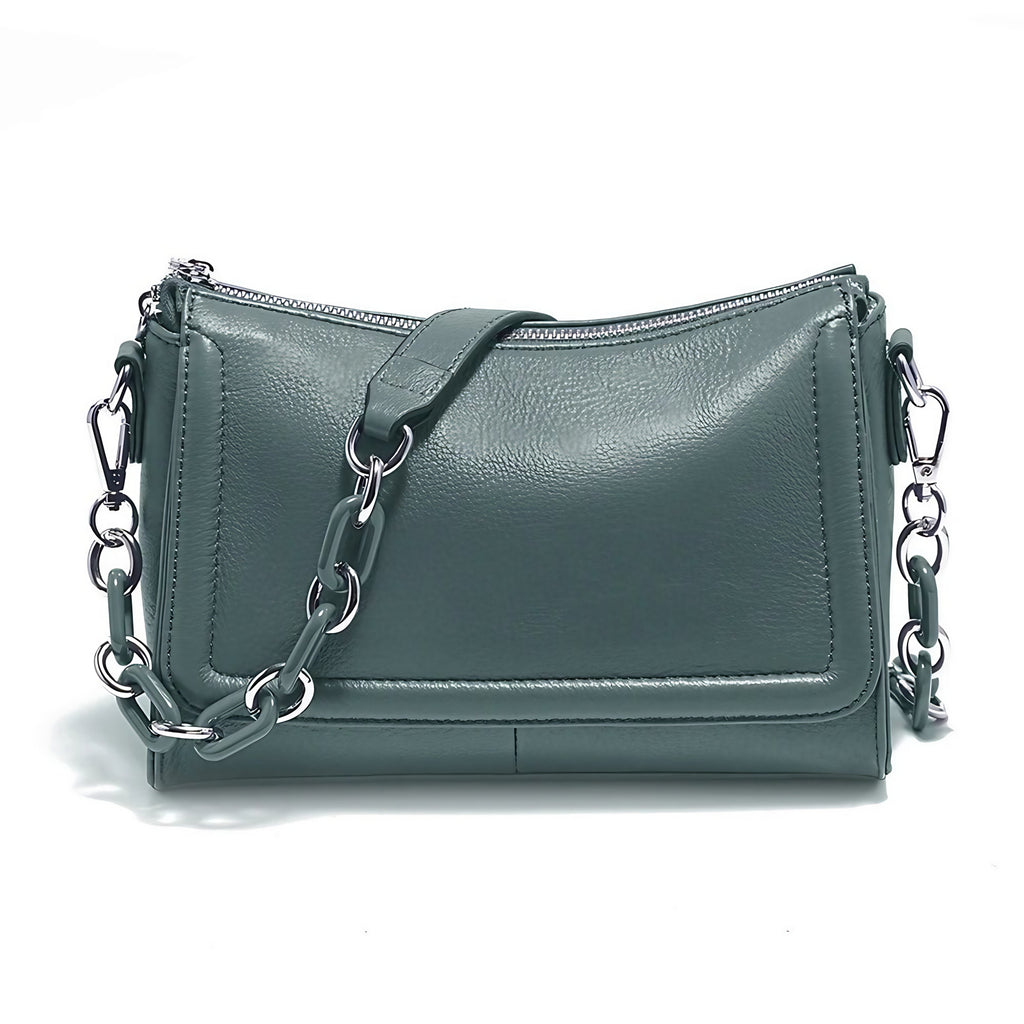 Sac à main bandoulière femme en cuir, sept coloris, vert
