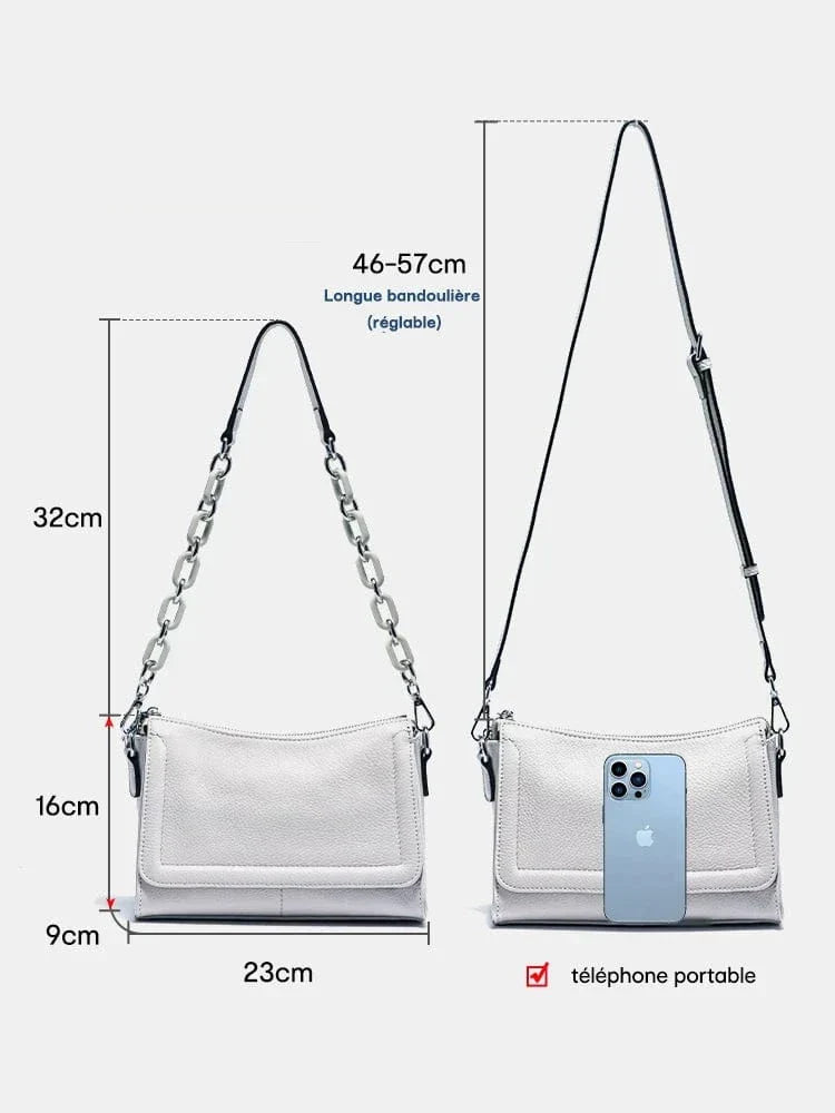 Sac à main bandoulière femme en cuir, sept coloris