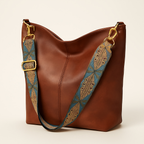 Sac seau femme en similicuir à bandoulière brodée, esprit bohème, marron