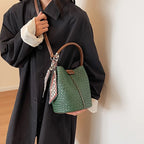 Sac seau femme tressé en similicuir, fermeture aimantée