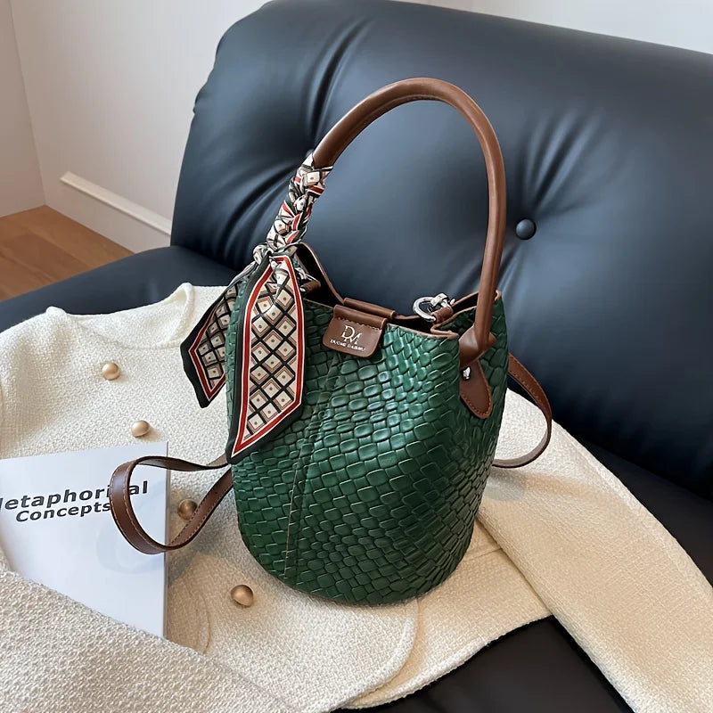 Sac seau femme tressé en similicuir, fermeture aimantée