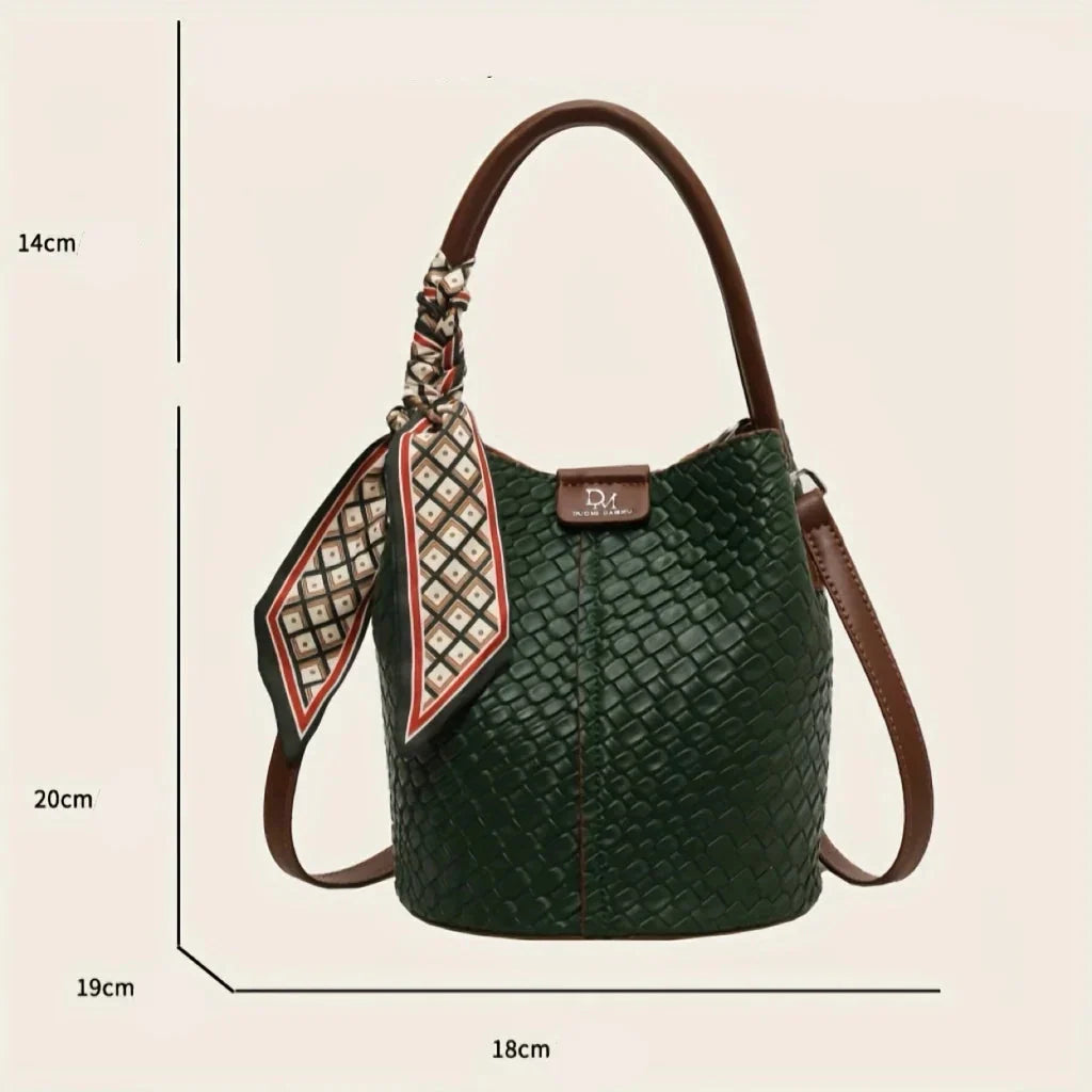 Sac seau femme tressé en similicuir, fermeture aimantée