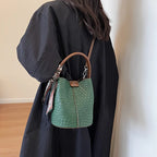 Sac seau femme tressé en similicuir, fermeture aimantée