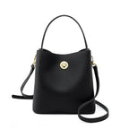 Sac seau femme en cuir grainé, deux sangles amovibles, noir