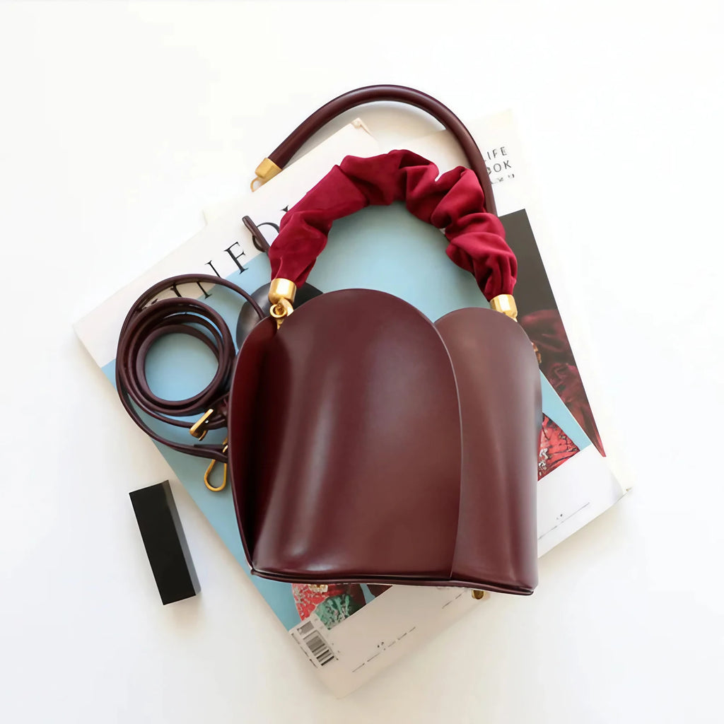 Petit sac seau femme en cuir, deux anses interchangeables