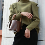 Petit sac seau femme en cuir, deux anses interchangeables