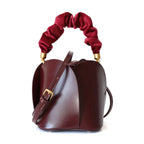 Petit sac seau femme en cuir, deux anses interchangeables, bordeaux