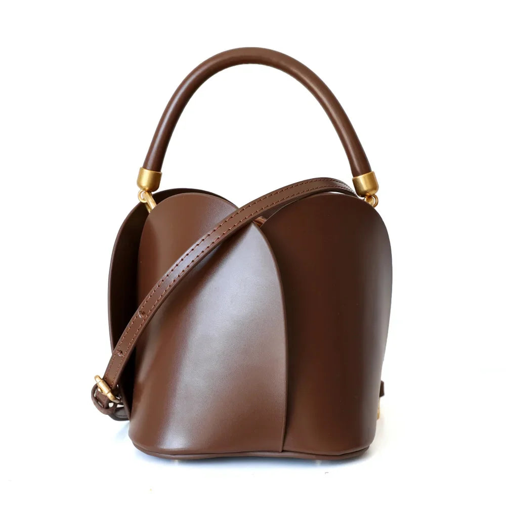 Petit sac seau femme en cuir, deux anses interchangeables