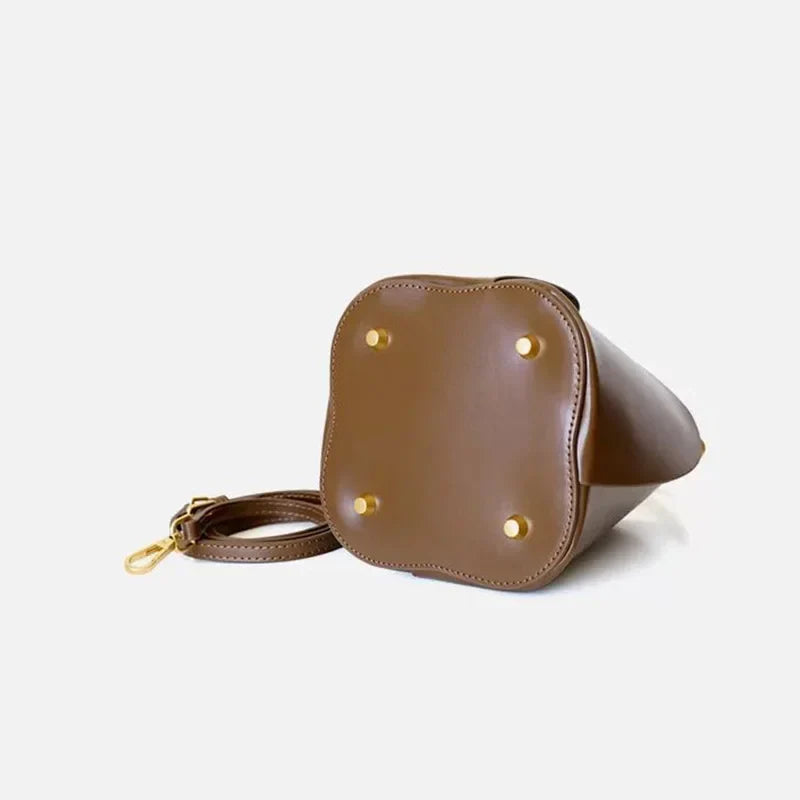 Petit sac seau femme en cuir, deux anses interchangeables