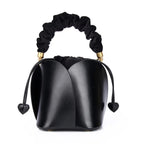 Petit sac seau femme en cuir, deux anses interchangeables, noir