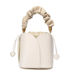 Petit sac seau femme en cuir, deux anses interchangeables, ivoire