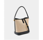 Petit sac seau femme en toile et similicuir, loquet doré