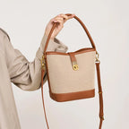Petit sac seau femme en toile et similicuir, loquet doré
