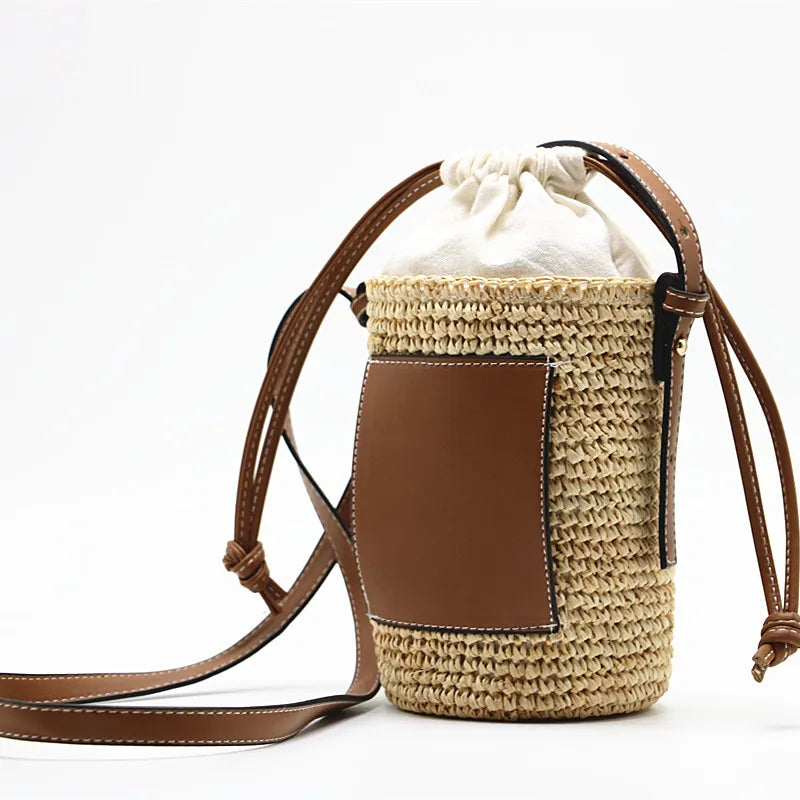 Sac seau femme beige à cordon de serrage, bandoulière réglable, beige