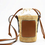 Sac seau femme beige à cordon de serrage, bandoulière réglable