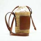 Sac seau femme beige à cordon de serrage, bandoulière réglable