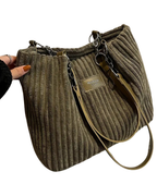 Sac shopper femme en velours côtelé, zippé, bandoulière amovible