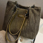 Sac shopper femme en velours côtelé, zippé, bandoulière amovible