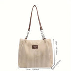 Sac shopper femme en velours côtelé, zippé, bandoulière amovible