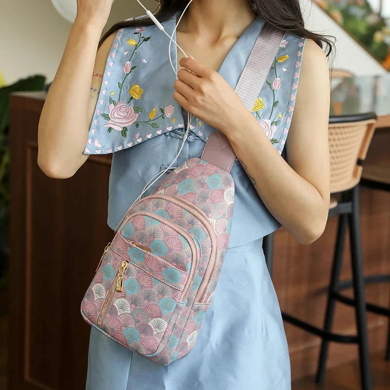 Sac de poitrine femme en similicuir, bandoulière réglable