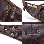 Sacoche banane homme en cuir forme coussin, café ou noir