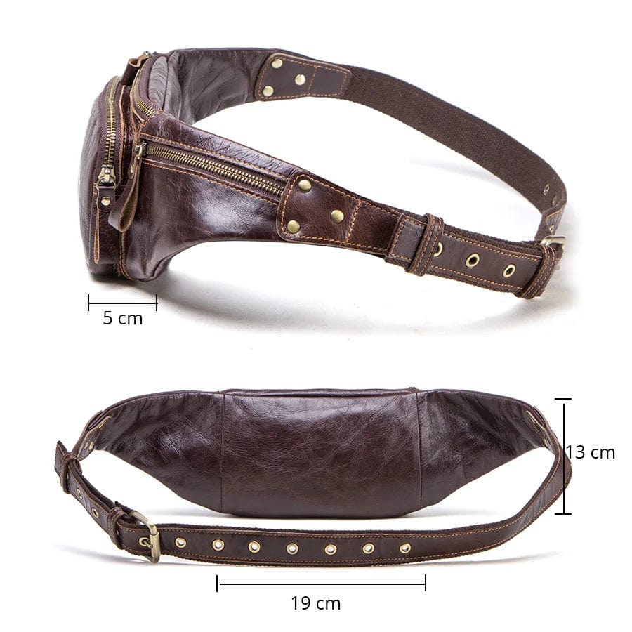 Sacoche banane homme en cuir forme coussin, café ou noir