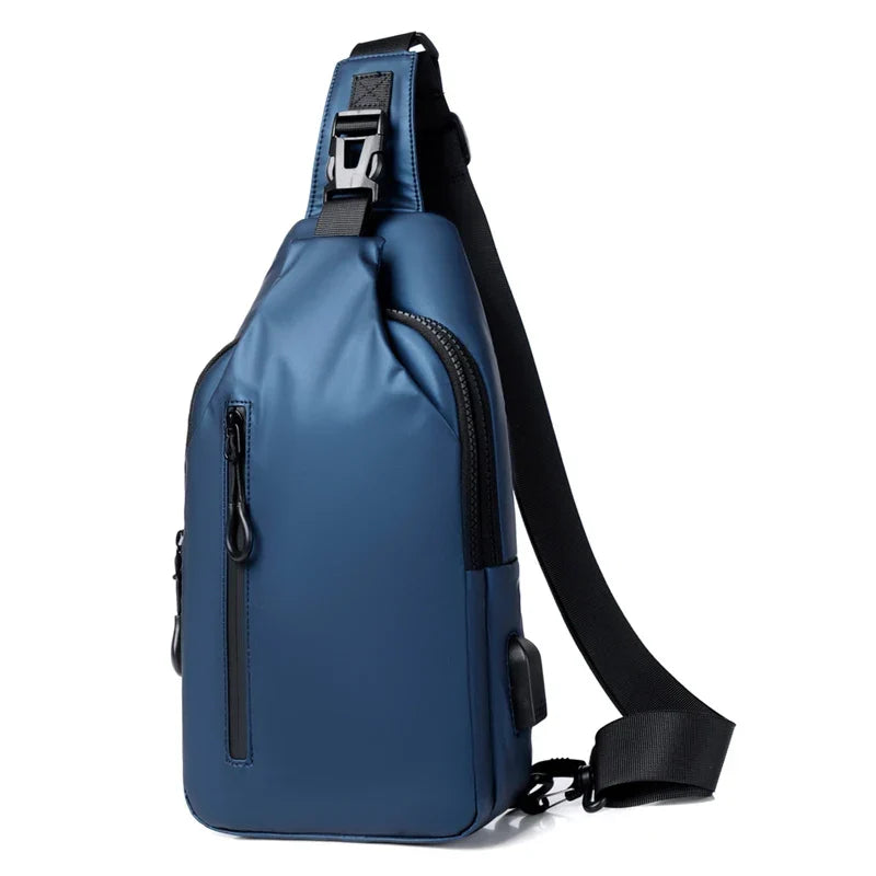 Sacoche bandoulière homme compacte en tissu déperlant, bleu foncé