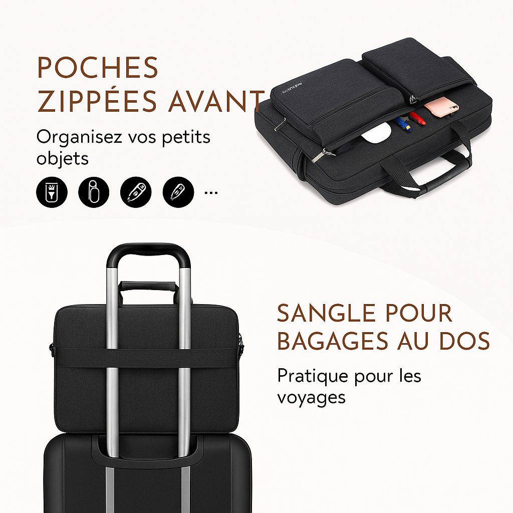 Sacoche ordinateur femme 17 pouces en tissu technique