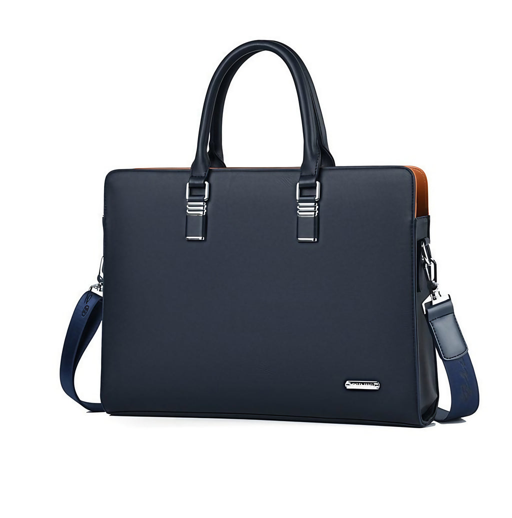 Sacoche homme en cuir pour ordinateur 14 ou 15 pouces, bleu