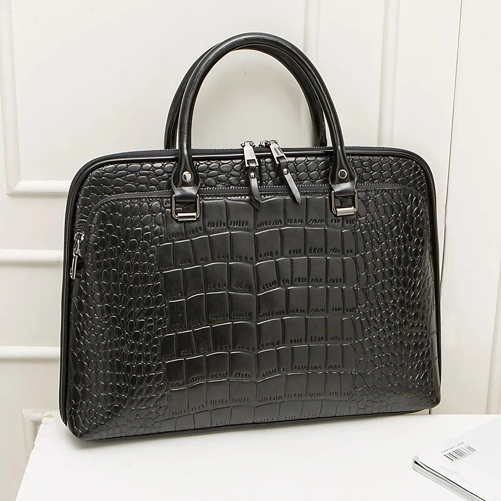 Sacoche ordinateur femme en cuir, jusqu'à 14,4 pouces, noir