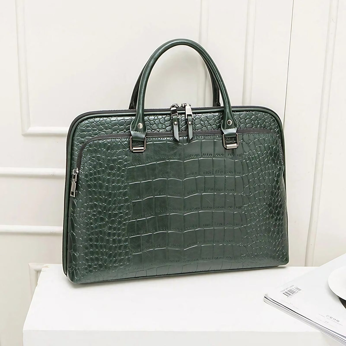 Sacoche ordinateur femme en cuir, jusqu'à 14,4 pouces, vert