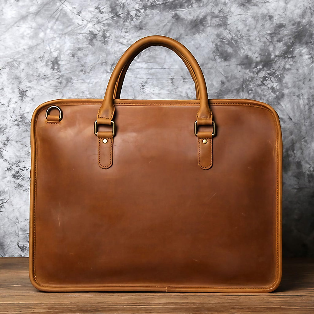 Sacoche ordinateur homme en cuir, 14 ou 15,6 pouces, trois coloris, camel