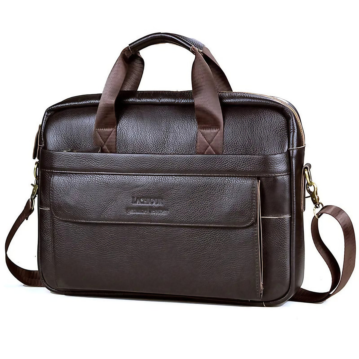 Sacoche professionnelle homme en cuir, compartiment ordinateur, café