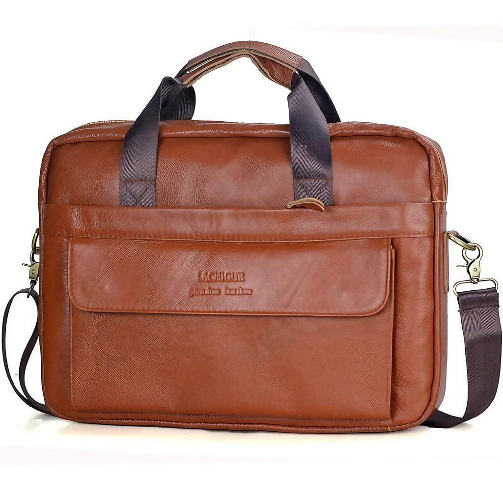 Sacoche professionnelle homme en cuir, compartiment ordinateur, marron clair