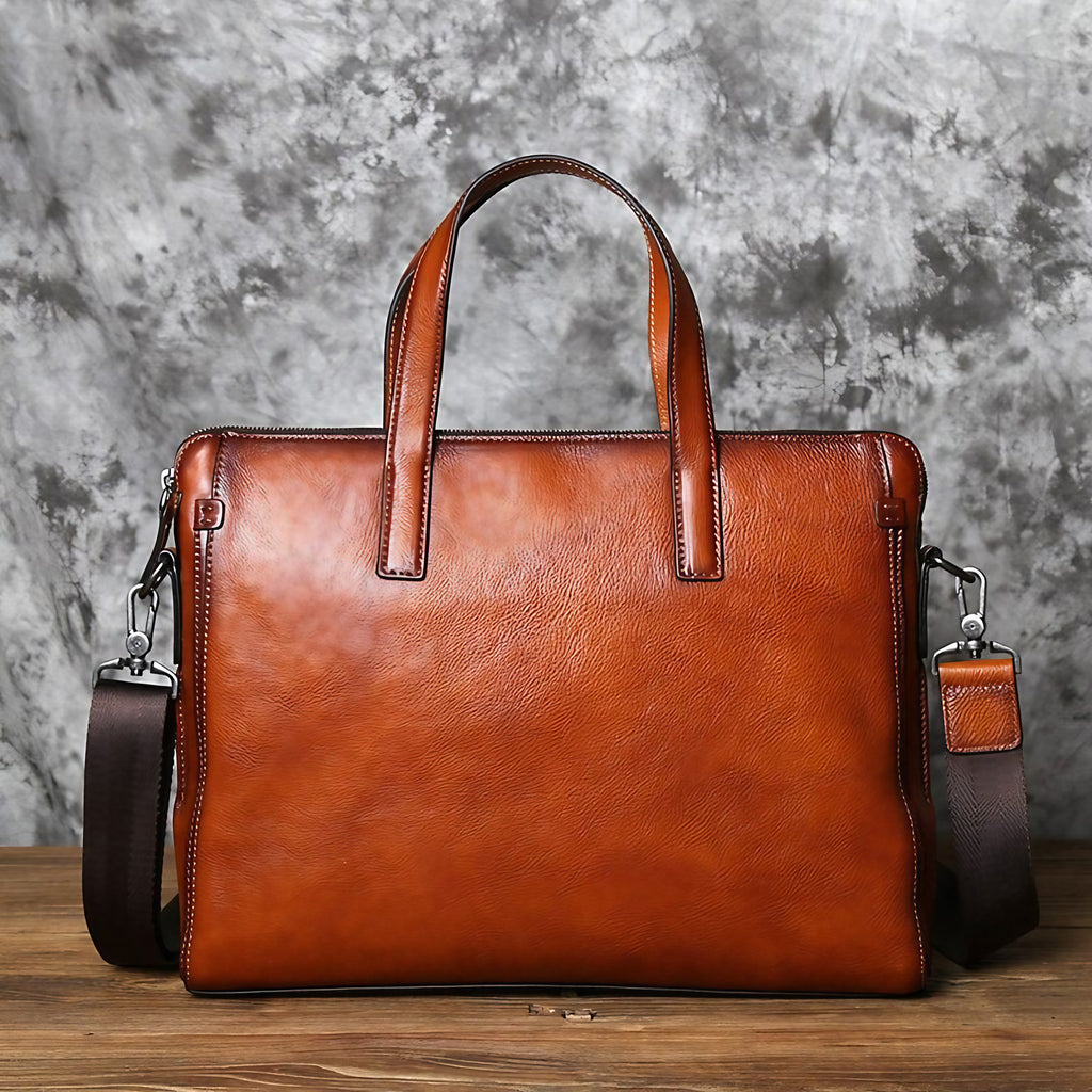 Sacoche ordinateur homme en cuir, 14 pouces, noir ou marron, marron